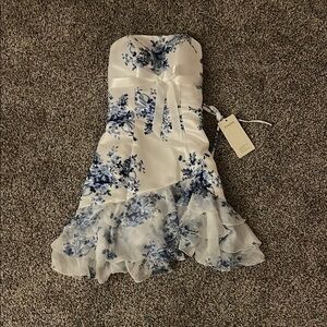 Floral Strapless Dress with Ruffle Hem